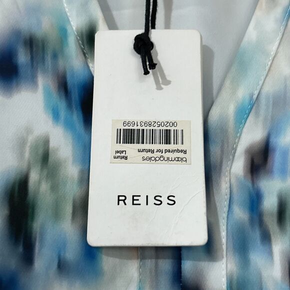 Reiss Dress Blue Green Abstract Print Fit Flare Pockets Size 2 NEW - Picture 14 of 15